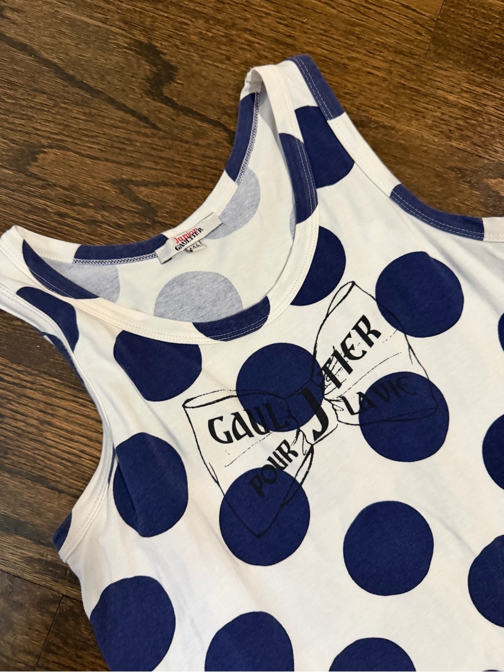 Junior Gaultier White Tank Dress with Navy Polka Dots